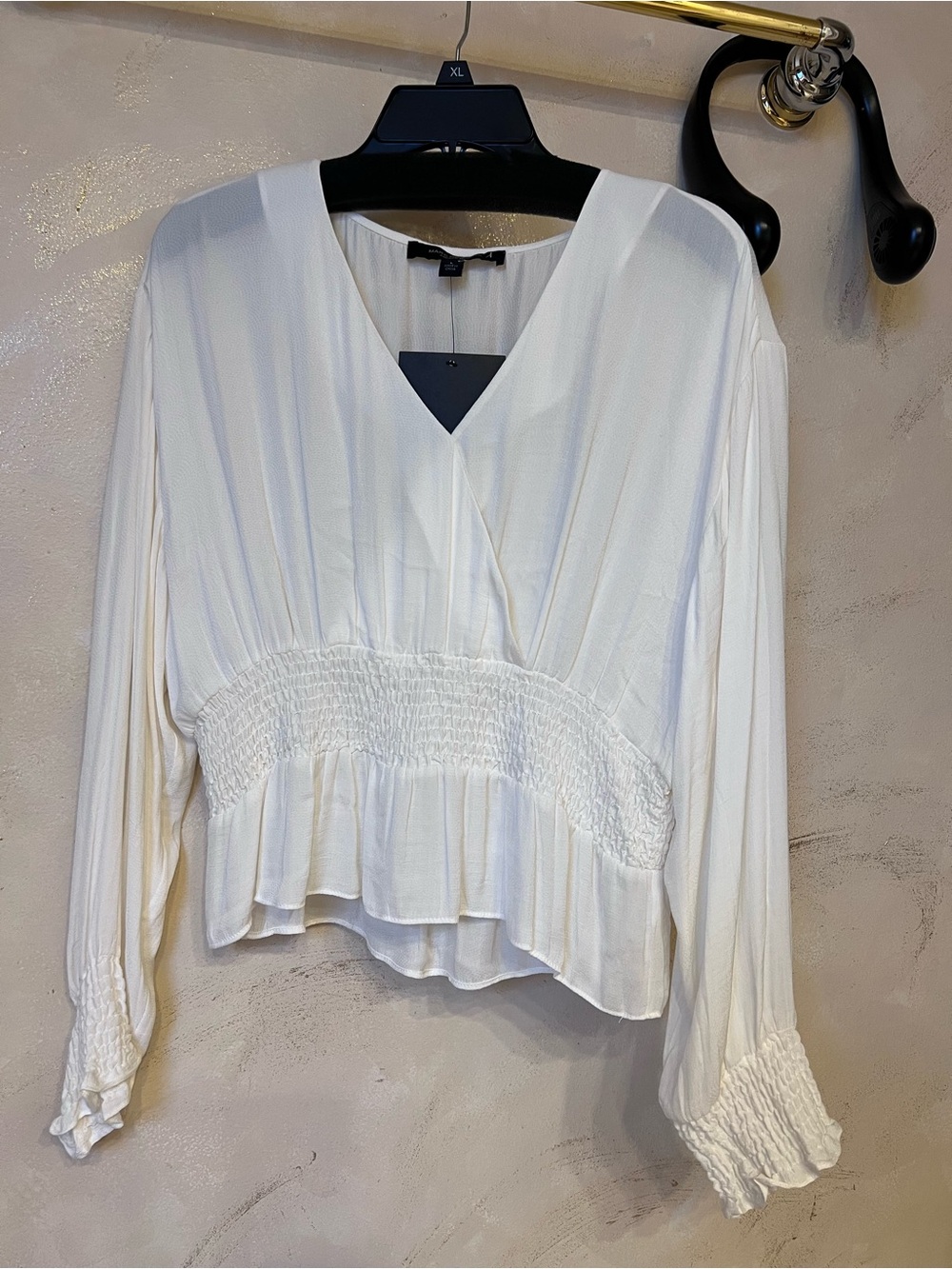 Women's White Smocked Waist V-Neck Top